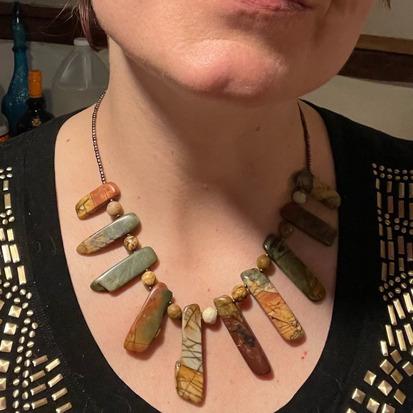 Natural Stone and Picture Jasper Statement Necklace - Picture 6 of 6